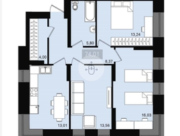 Продается 3-комнатная квартира ЖК Сказочный, 75.3  м&sup2;, 10042000 рублей
