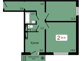 Продается 2-комнатная квартира ЖК КБС. Классика, дом 2, 54.6  м&sup2;, 8150000 рублей