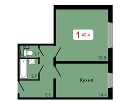 Продается 1-комнатная квартира ЖК КБС. Берег, дом 7 строение 5, 42.4  м&sup2;, 6489000 рублей