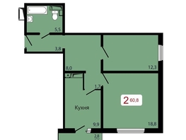Продается 2-комнатная квартира ЖК КБС. Берег, дом 7 строение 5, 60.8  м&sup2;, 8950000 рублей