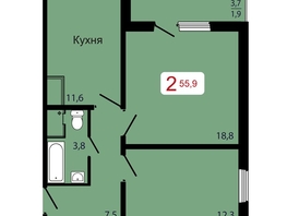 Продается 2-комнатная квартира ЖК КБС. Берег, дом 7 строение 6, 55.9  м&sup2;, 8450000 рублей