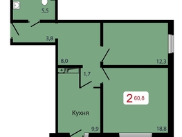 Продается 2-комнатная квартира ЖК КБС. Берег, дом 7 строение 6, 60.8  м&sup2;, 8900000 рублей