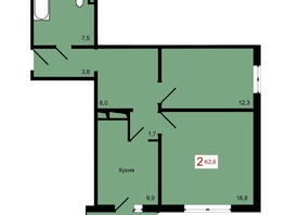 Продается 2-комнатная квартира ЖК КБС. Берег, дом 7 строение 1, 62.8  м&sup2;, 8850000 рублей