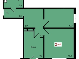 Продается 2-комнатная квартира ЖК КБС. Берег, дом 7 строение 2, 60.8  м&sup2;, 8490000 рублей