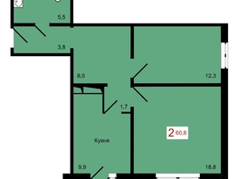 Продается 2-комнатная квартира ЖК КБС. Берег, дом 7 строение 2, 60.8  м&sup2;, 8850000 рублей