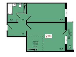 Продается 2-комнатная квартира ЖК КБС. Берег, дом 7 строение 2, 56.3  м&sup2;, 7800000 рублей