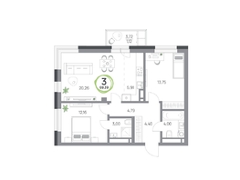 Продается 3-комнатная квартира ЖК Юдинский, дом 1.3, 69.39  м&sup2;, 10096245 рублей