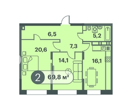 Продается 2-комнатная квартира ЖК Три Клёна, дом 1, 69.8  м&sup2;, 9772000 рублей