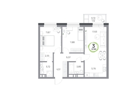 Продается 3-комнатная квартира ЖК Юдинский, дом 1.4, 67.6  м&sup2;, 9484280 рублей