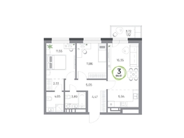 Продается 3-комнатная квартира ЖК Юдинский, дом 1.4, 66.61  м&sup2;, 9345383 рублей
