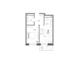 Продается 2-комнатная квартира ЖК Юдинский, дом 1.4, 42.14  м&sup2;, 6059732 рублей