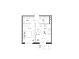 Продается 2-комнатная квартира ЖК Юдинский, дом 1.4, 42.65  м&sup2;, 6133070 рублей