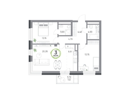 Продается 3-комнатная квартира ЖК Юдинский, дом 1.5, 69.39  м&sup2;, 9471735 рублей