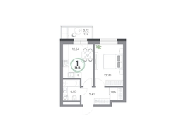 Продается 1-комнатная квартира ЖК Юдинский, дом 1.5, 38.15  м&sup2;, 5344815 рублей