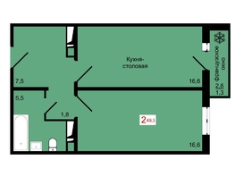Продается 1-комнатная квартира ЖК КБС. Курчатова, дом 12.1, 49.3  м&sup2;, 7500000 рублей