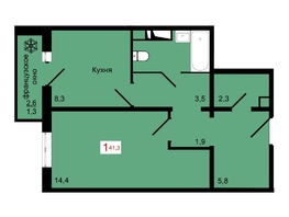 Продается 1-комнатная квартира ЖК КБС. Курчатова, дом 12.2, 41.3  м&sup2;, 6400000 рублей