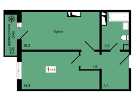 Продается 1-комнатная квартира ЖК КБС. Курчатова, дом 12.2, 44.8  м&sup2;, 7150000 рублей