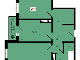 Продается 2-комнатная квартира ЖК КБС. Классика, дом 4, 60.9  м&sup2;, 8800000 рублей