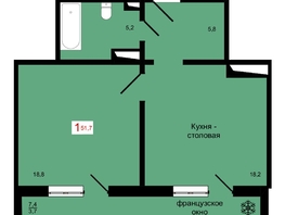 Продается 1-комнатная квартира ЖК КБС. Классика, дом 4, 51.7  м&sup2;, 7400000 рублей