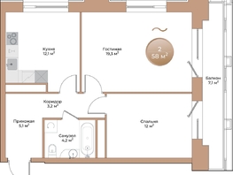 Продается 2-комнатная квартира ЖК Небо над Енисеем, 58  м&sup2;, 12992000 рублей