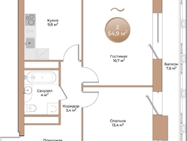 Продается 2-комнатная квартира ЖК Небо над Енисеем, 54.9  м&sup2;, 11034900 рублей