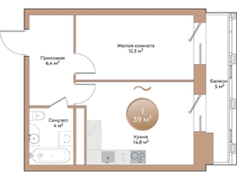 Продается 1-комнатная квартира ЖК Небо над Енисеем, 39  м&sup2;, 8580000 рублей