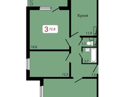 Продается 3-комнатная квартира ЖК КБС. Берег, дом 7 строение 6, 72.8  м&sup2;, 11100000 рублей