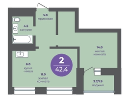Продается 2-комнатная квартира ЖК Прогресс-квартал Перемены, дом 4, 42.4  м&sup2;, 6784000 рублей