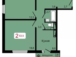 Продается 2-комнатная квартира ЖК КБС. Классика, дом 3, 53.5  м&sup2;, 8030000 рублей