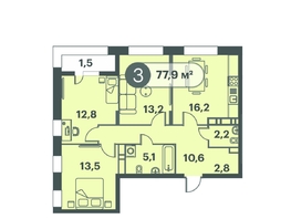 Продается 3-комнатная квартира ЖК Три Клёна, дом 1, 77.9  м&sup2;, 12853500 рублей
