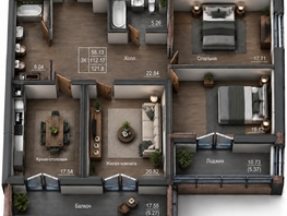 Продается 3-комнатная квартира ЖК Кристалл, корпус 2, 112.83  м&sup2;, 18000000 рублей