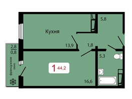 Продается 1-комнатная квартира ЖК КБС. Классика, дом 2, 44.2  м&sup2;, 6780000 рублей