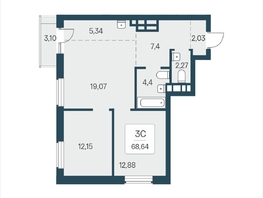 Продается 3-комнатная квартира ЖК Расцветай в Солнечном, дом 2, 68.64  м&sup2;, 8900000 рублей