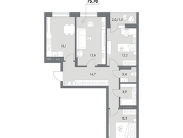 Продается 3-комнатная квартира ЖК Аллея Парк, 4 этап, 75.7  м&sup2;, 10749400 рублей
