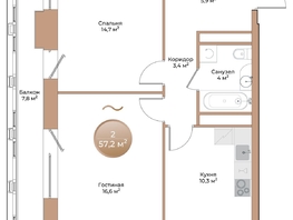 Продается 2-комнатная квартира ЖК Небо над Енисеем, 57.2  м&sup2;, 13728000 рублей
