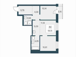 Продается 3-комнатная квартира ЖК Расцветай в Солнечном, дом 2, 59.15  м&sup2;, 8200000 рублей