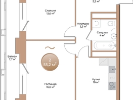 Продается 2-комнатная квартира ЖК Небо над Енисеем, 55.2  м&sup2;, 12972000 рублей