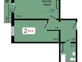 Продается 2-комнатная квартира ЖК КБС. Классика, дом 1, 44.5  м&sup2;, 7030000 рублей