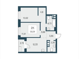 Продается 2-комнатная квартира ЖК Расцветай в Солнечном, дом 2, 58.01  м&sup2;, 8150000 рублей