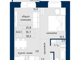 Продается 2-комнатная квартира NORD (Северный Власихинский, 122), Корпус 4, 38 м², 2926000 рублей