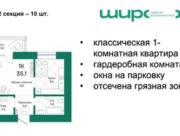 Продается 1-комнатная квартира ЖК Широта, корпус 1, 35.1  м², 4573530 рублей