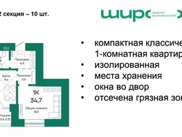 Продается 1-комнатная квартира ЖК Широта, корпус 2, 34.7  м², 4358320 рублей