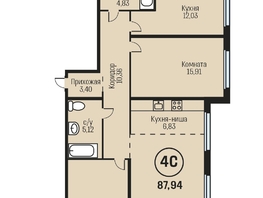 Продается 4-комнатная квартира ЖК Адалин на Южном, дом 15 корпус 4, 87.94  м², 9761340 рублей