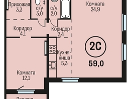 Продается 2-комнатная квартира ЖК Адалин на Южном, дом 15 корпус 6, 59  м², 5664000 рублей