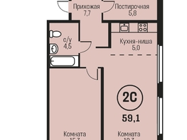 Продается 2-комнатная квартира ЖК Адалин на Семенова, дом 27 корпус 4, 59.1  м²