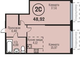 Продается 2-комнатная квартира ЖК Адалин на Южном, дом 15 корпус 3, 48.92  м², 4989840 рублей