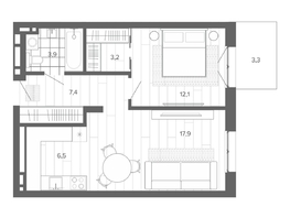 Продается 2-комнатная квартира ЖК Вышка, корпус 1, 54.57  м², 9982000 рублей