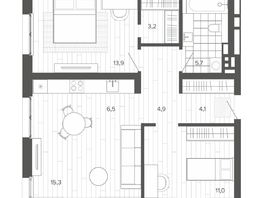 Продается 3-комнатная квартира ЖК Вышка, корпус 1, 65.11  м², 10097000 рублей
