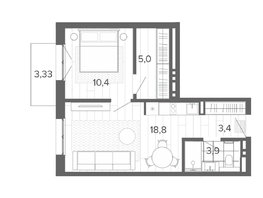 Продается 2-комнатная квартира ЖК Вышка, корпус 1, 44.66  м², 8399000 рублей