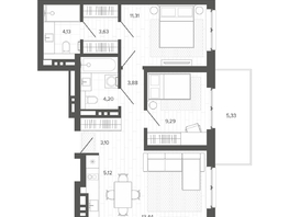 Продается 3-комнатная квартира ЖК Меланж, 63.43  м², 10640000 рублей